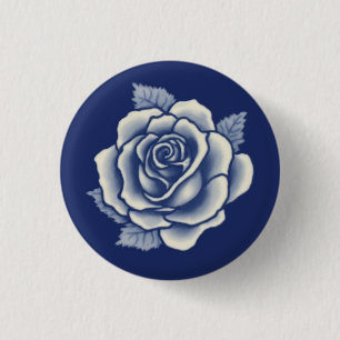 Elegante Romantische Chic Blauwe Bloemendamask Roo Ronde Button 3,2 Cm