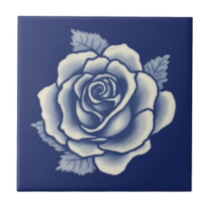 Elegante Romantische Chic Blauwe Bloemige Damast R Tegeltje