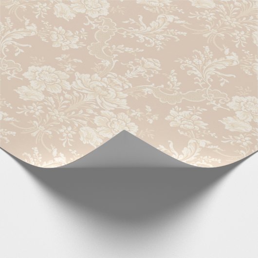 Elegante romantische chique bloemen damast-crème cadeaupapier (Hoek)