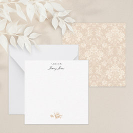 Elegante romantische chique bloemen damast-crème notitiekaartje