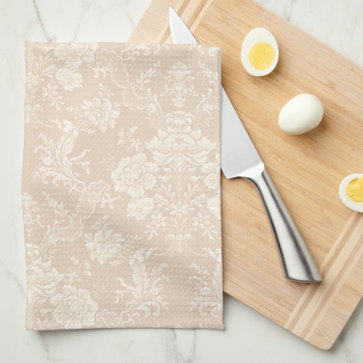 Elegante romantische chique bloemen damast-crème theedoek (Quarter Fold)