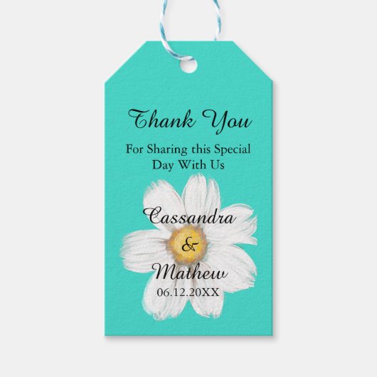 Elegante romantische Daisy Turquoise dank u bruilo Cadeaulabel (Voorkant)