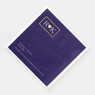 Elegante romantische donkerblauwe bruiloft monogra servet