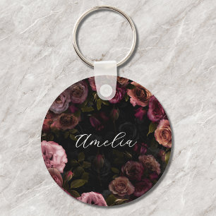 Elegante Romantische Donkerroze Bourgondië Botanis Sleutelhanger