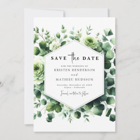 Elegante romantische eucalyptus digitale bruiloft save the date (Voorkant)