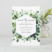 Elegante romantische eucalyptus digitale bruiloft save the date (Staand voorkant)