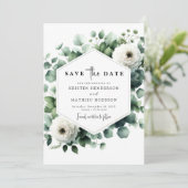 Elegante romantische eucalyptus digitale bruiloft save the date (Staand voorkant)