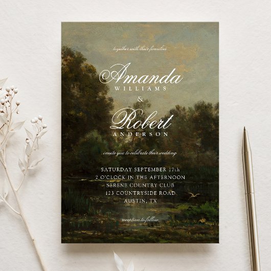 Elegante Romantische Fijne Kunst Bruiloft Kaart
