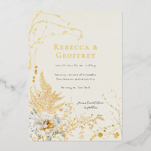 Elegante romantische Floral Varens Save the Date G Folie Uitnodiging