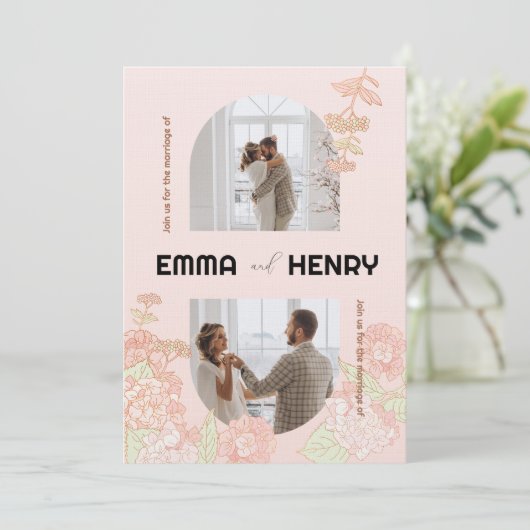 Elegante romantische foto bruiloft uitnodiging (Staand voorkant)