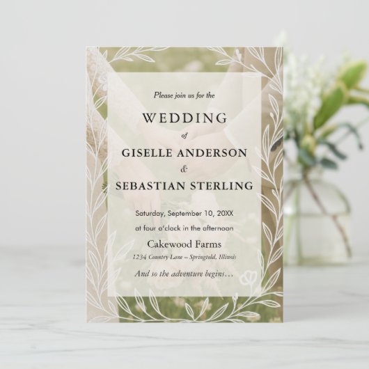 Elegante romantische fotoscript moderne bruiloft kaart (Staand voorkant)