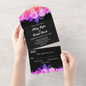 Elegante romantische gloed Rozen Neon bloemenbruil All In One Uitnodiging (Afscheurbaar)