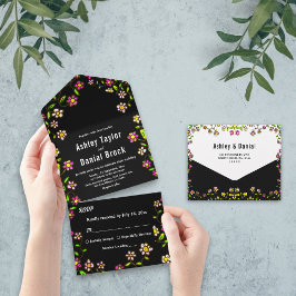 Elegante Romantische Glow Flowers Boho Floral Wedd All In One Uitnodiging