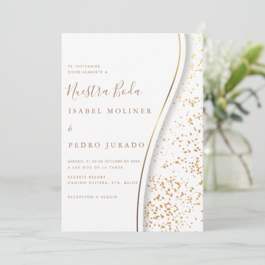 Elegante Romantische Gouden Nuestra Boda Spaanse B Kaart (Staand voorkant)