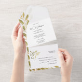 Elegante romantische groene thee Waterverf kunst All In One Uitnodiging (Afscheurbaar)