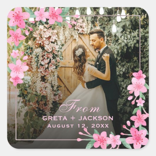 Elegante romantische Happy Valentijnsdag foto Vierkante Sticker (Voorkant)