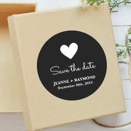 Elegante Romantische Hart Zwarte Trouw Save the da Ronde Sticker