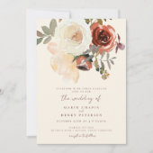 Elegante romantische Herfst bloemenrood bruiloft Kaart (Voorkant)