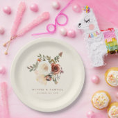 Elegante romantische Herfst bloemenrood bruiloft Papieren Bordje (Feest)