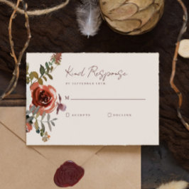 Elegante romantische Herfst bloemenrood bruiloft RSVP Kaartje