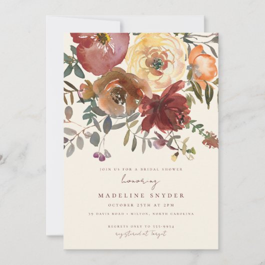 Elegante romantische Herfst bloemenrood Vrijgezell Kaart (Voorkant)