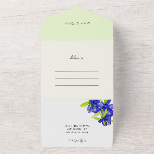 Elegante Romantische Iris Bloemen Handgeschilderd All In One Uitnodiging (Buitenkant)