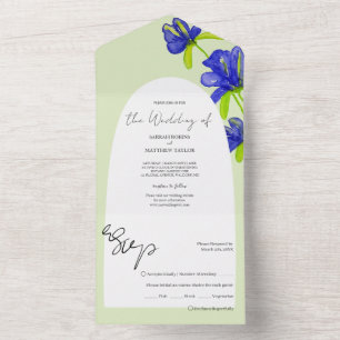 Elegante Romantische Iris Bloemen Handgeschilderd All In One Uitnodiging
