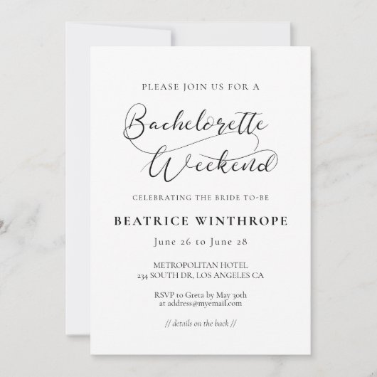 Elegante romantische kalligrafie Bachelorette Week Kaart (Voorkant)