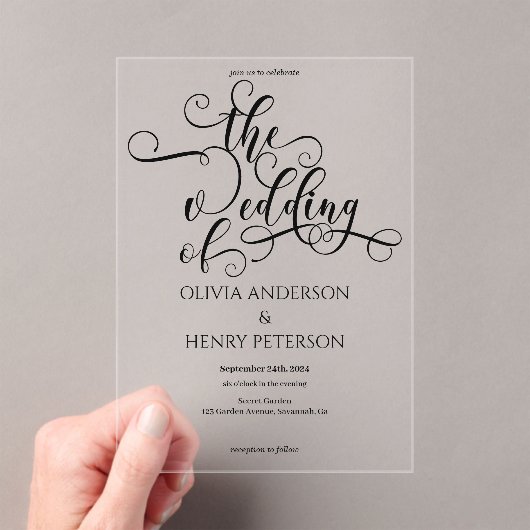 Elegante romantische kalligrafie bruiloft acryl uitnodigingen (Insitu (Draagbaar))