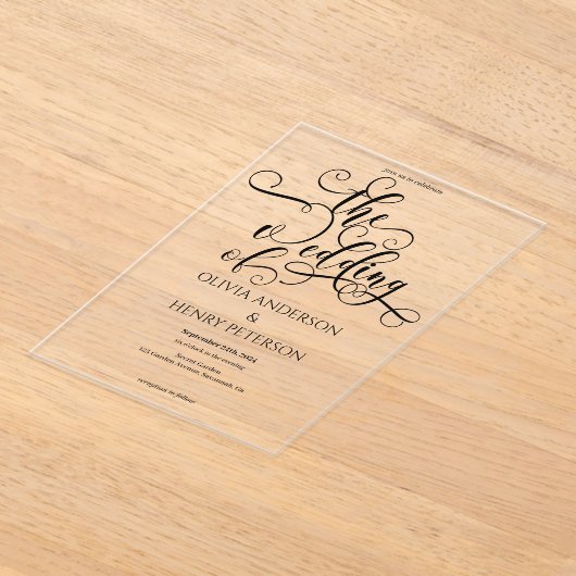 Elegante romantische kalligrafie bruiloft acryl uitnodigingen (Laagn)