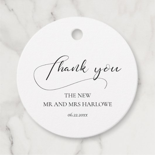 Elegante romantische kalligrafie bruiloft bedankjes labels (Voorkant)