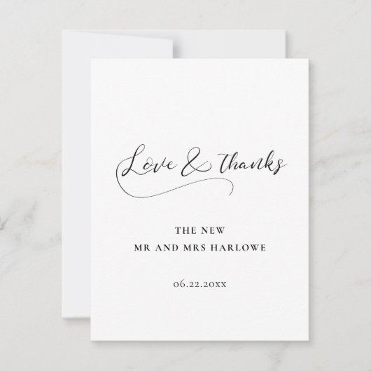 Elegante romantische kalligrafie bruiloft bedankkaart (Voorkant)