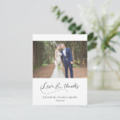 Elegante romantische kalligrafie bruiloft foto bedankkaart (Staand voorkant)