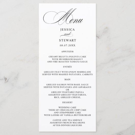 Elegante romantische kalligrafie bruiloft menu (Voorkant)