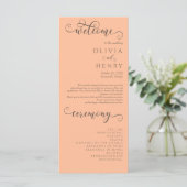 Elegante romantische kalligrafie perzik bruiloft p menu (Staand voorkant)