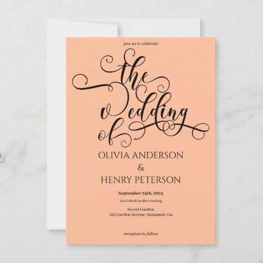 Elegante romantische kalligrafie perzik bruiloft Q Kaart (Voorkant)