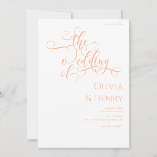 Elegante romantische kalligrafie perzik & witte br kaart (Voorkant)