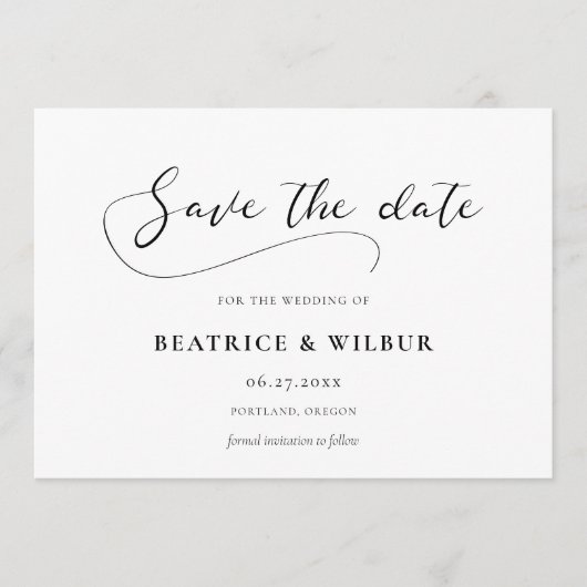 Elegante romantische kalligrafie save the date (Voorkant)