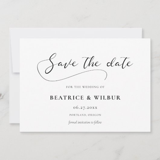 Elegante romantische kalligrafie save the date (Voorkant)