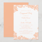 Elegante romantische kant verlovingsfeestperzik kaart (Voorkant / Achterkant)