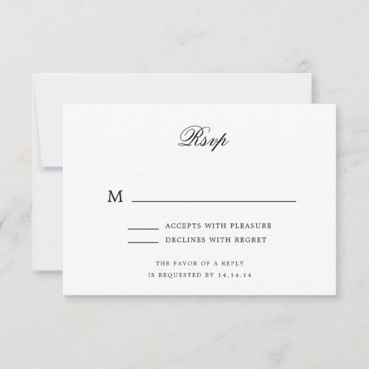 Elegante romantische klassieke script bruiloft RSV RSVP Kaartje (Voorkant)