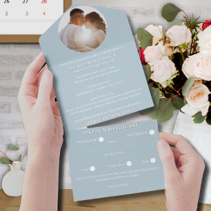 Elegante Romantische Kleur Foto Monogram Huwelijk All In One Uitnodiging