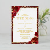 Elegante romantische koninklijke rode rozen bruilo folie uitnodiging (Staand Voorkant)