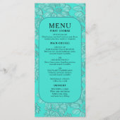 Elegante romantische madeliefjes bloementurquoise menu (Voorkant)