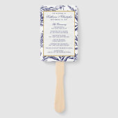 Elegante romantische marine blauw goud botanische handwaaier (Voorkant)