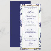 Elegante romantische marine blauw goud botanische  programmakaart (Voorkant / Achterkant)