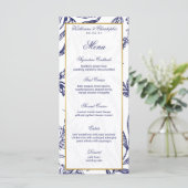 Elegante romantische marine blauw goud botanische  programmakaart (Staand voorkant)