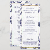 Elegante romantische marine blauw goud botanische  programmakaart (Voorkant / Achterkant)