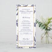 Elegante romantische marine blauw goud botanische  programmakaart (Staand voorkant)