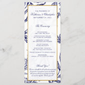 Elegante romantische marine blauw goud botanische  programmakaart (Voorkant)